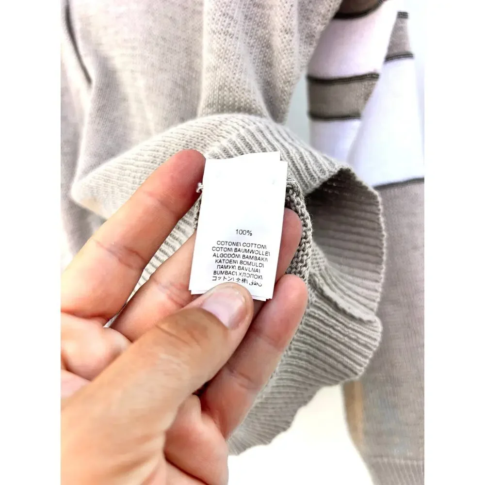 Brunello Cucinelli Cotton Knit Cardigan Sporty Preppy Stripes Small Gray - Picture 8 of 11